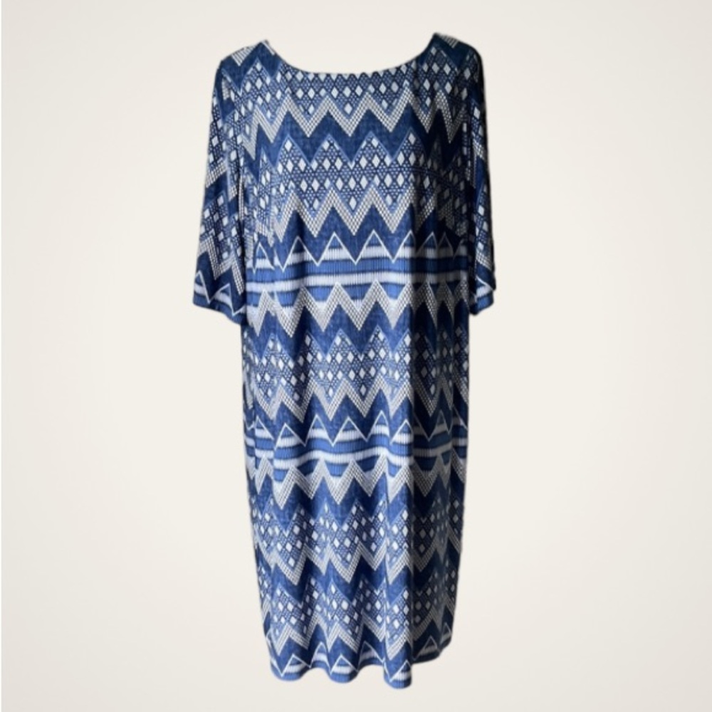 SANDRA DARREN Blue White Chevron Dress Size 16W